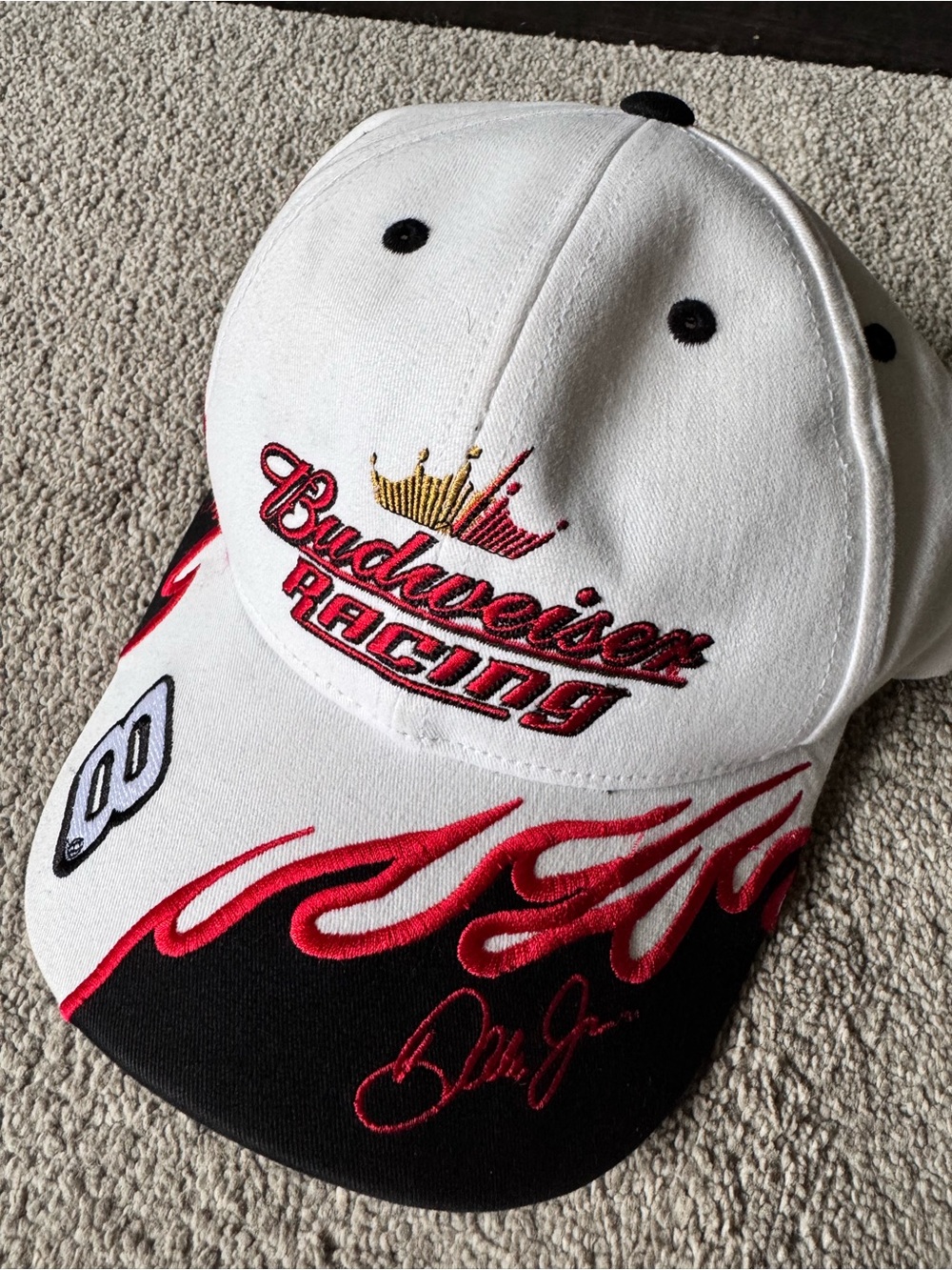 VTG Budweiser Cotton Racing Hat NASCAR Dale Earnhardt Jr Flames Embroidered